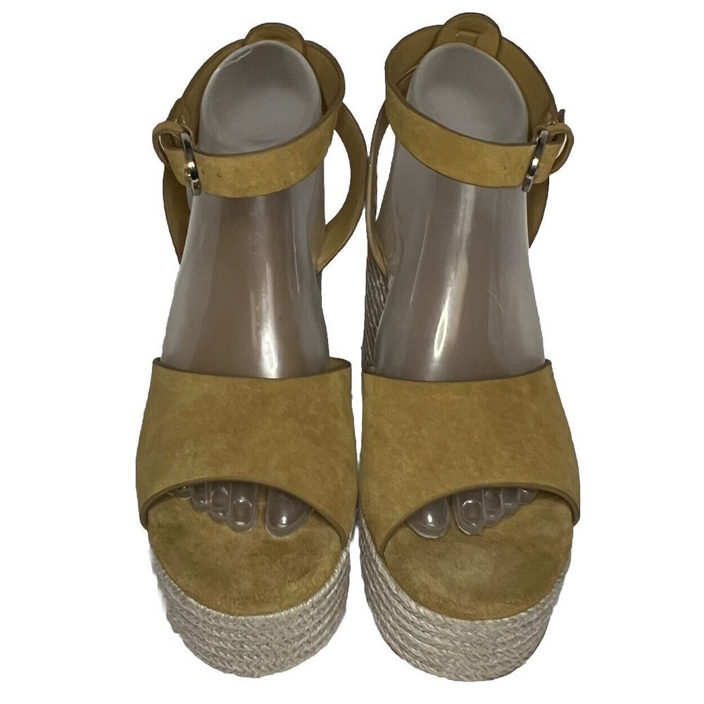 Marc Fisher Platform Espadrille Heels  9M Caramel Brown Suede Shoes‎ Sandals